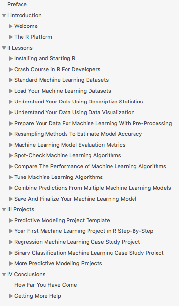 Machine Learning Mastery With R Table of Contents