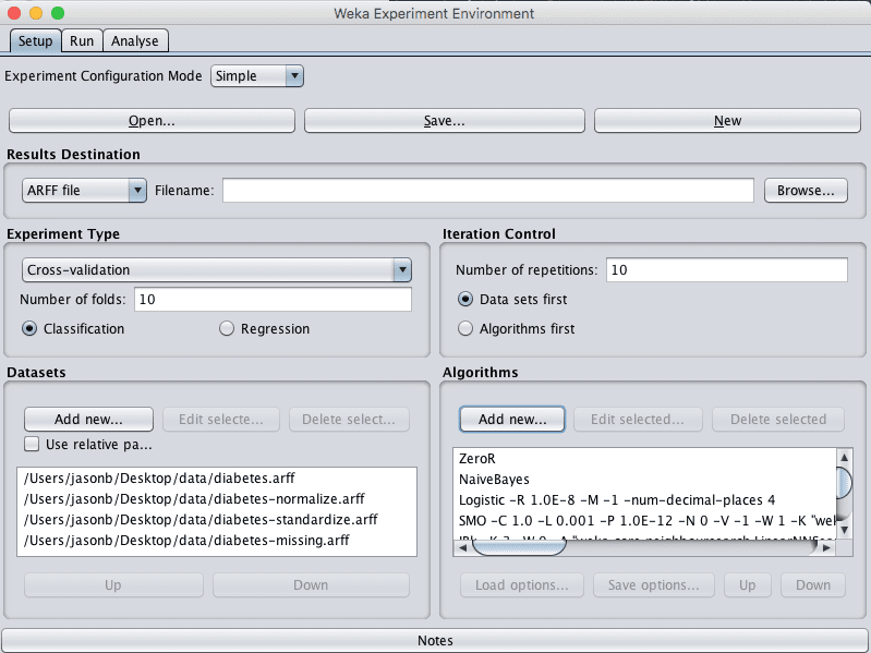 Weka Algorithm Comparison Experiment for Pima Indians Dataset