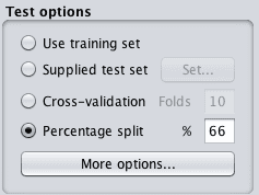 Weka Algorithm Evaluation Test Options