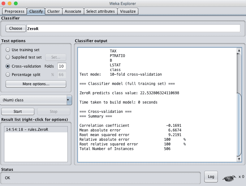Weka Baseline Performance For a Regression Problem