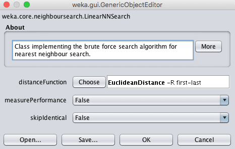 Weka Choose the Distance Function for the k-Nearest Neighbors Algorithm