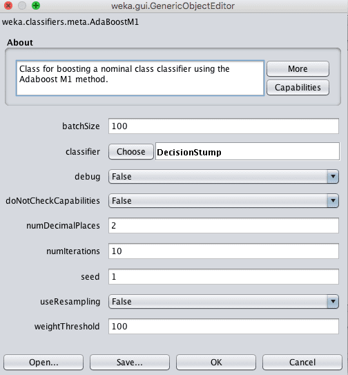 Weka Configuration for the AdaBoost Algorithm