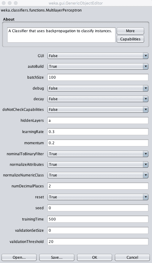 Weka Configuration for the Multi-Layer Perceptron Algorithm