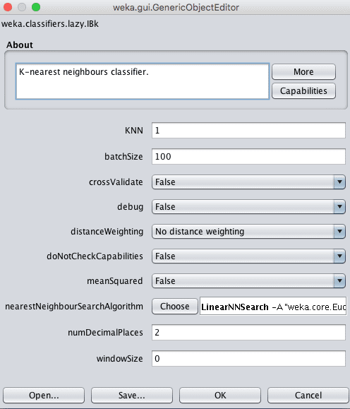 Weka Configuration for the k-Nearest Neighbors Algorithm