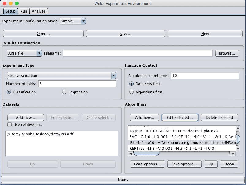 Weka Designed Algorithm Comparison Experiment