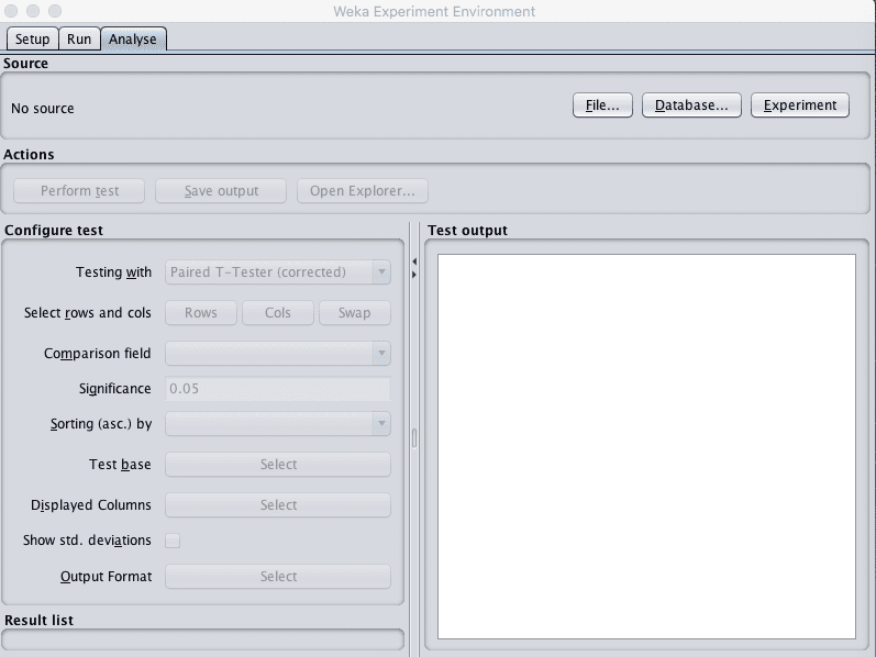 Weka Experiment Environment Analyse Tab