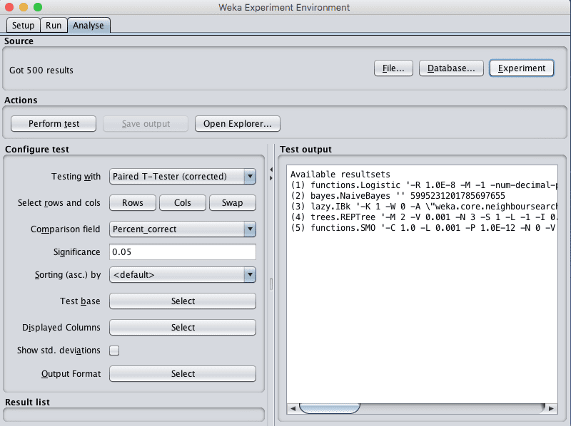 Weka Experiment Environment Load Results