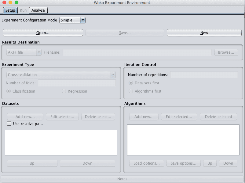 Weka Experiment Environment Run Tab