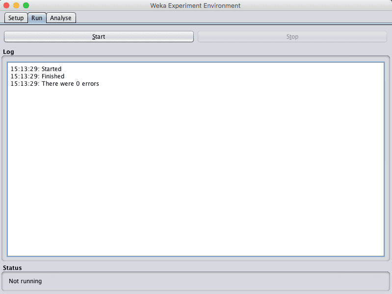 Weka Experiment Environment Run Tab