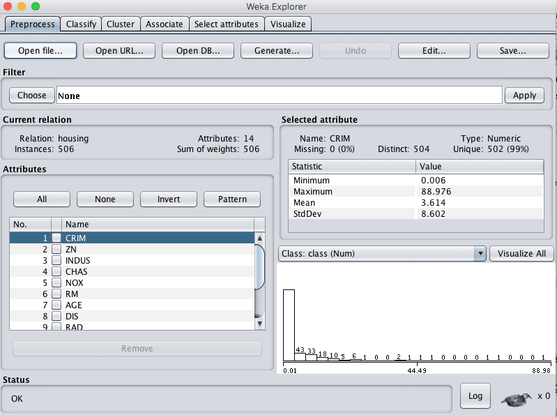 Weka Load the Boston House Price Dataset