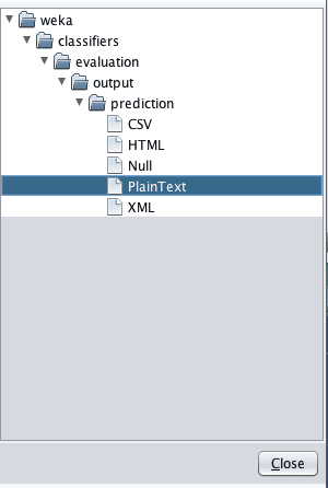 Weka Output Predictions in Plain Text Format