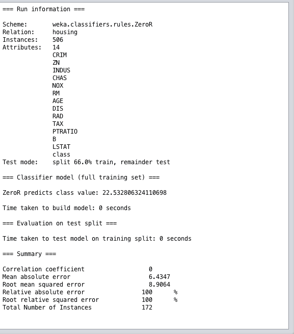 Weka Regression Performance Summary