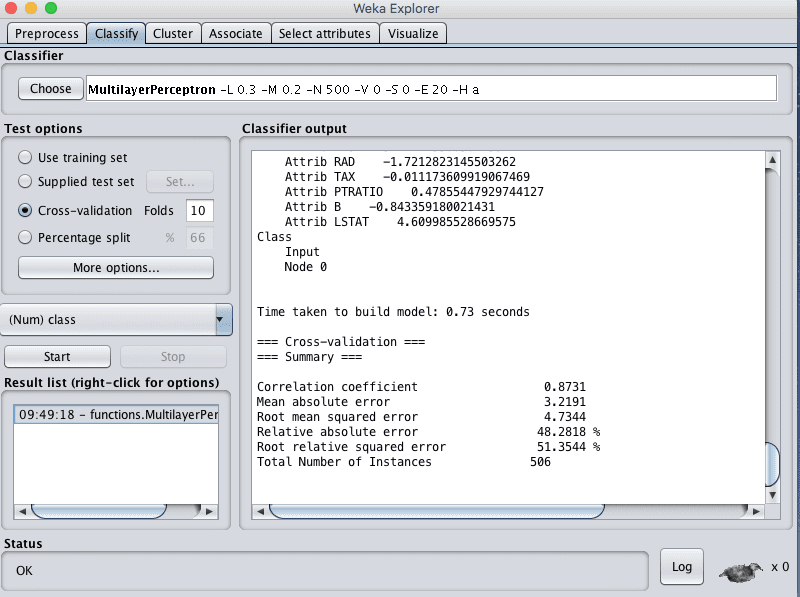 Weka Regression Results Multi-Layer Perceptron Algorithm
