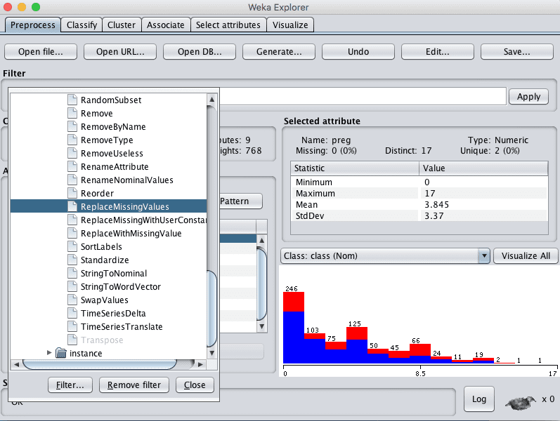Weka ReplaceMissingValues Data Filter