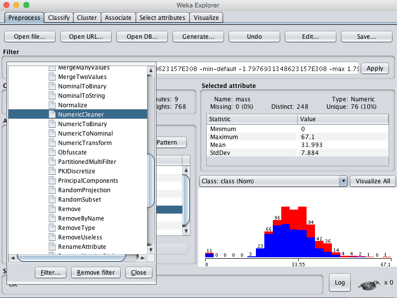 Weka Select NumericCleaner Data Filter