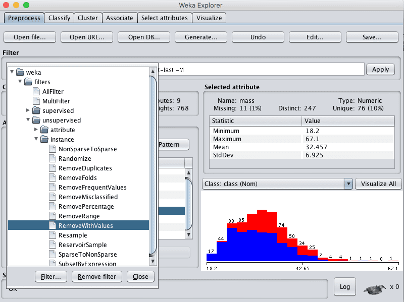 Weka Select RemoveWithValues Data Filter