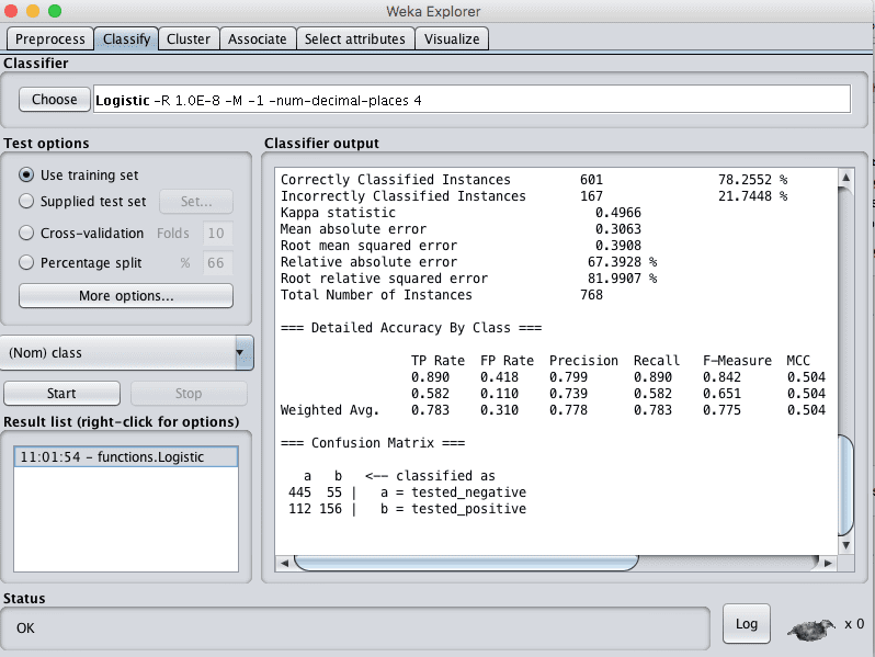 Weka Train Logistic Regression Model