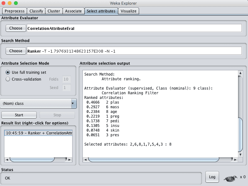 Weka Correlation-Based Feature Selection Method