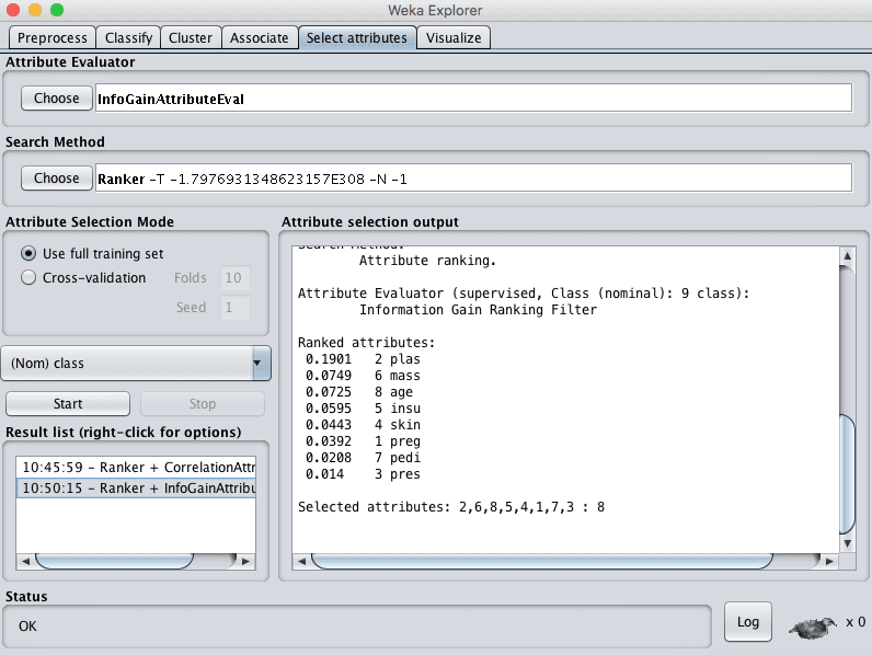 Weka Information Gain-Based Feature Selection Method