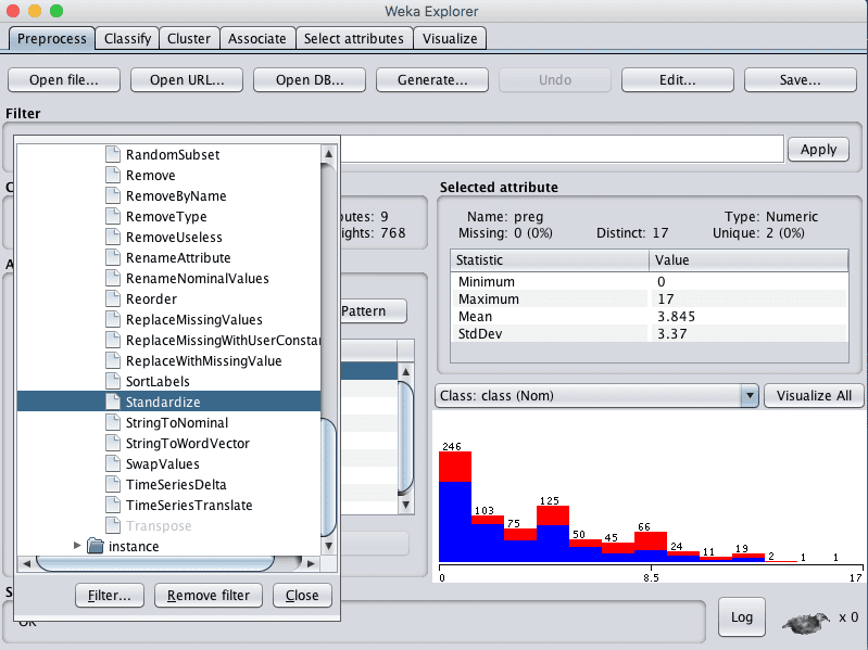 Weka Select Standardize Data Filter