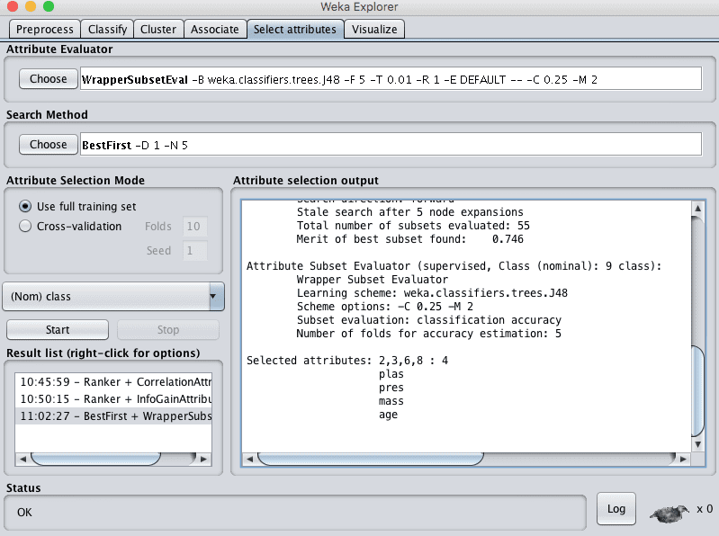 Weka Wrapper Feature Selection Method
