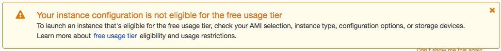 Your instance configuration is not eligible for the free usage tier