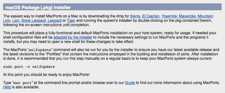 Macports Package Installation