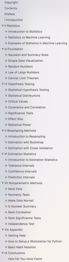 Statistical Methods for Machine Learning Table of Contents