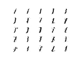 Plot of 25 Images Generated by the InfoGAN Model With the Categorical Control Code Set to 1