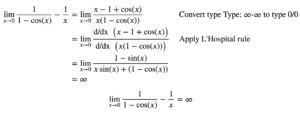 lim(????→0) 1/(1-cos(x)) - 1/x = ∞