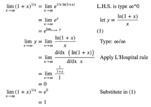 lim(????→∞) (1+x)^(1/x)=1