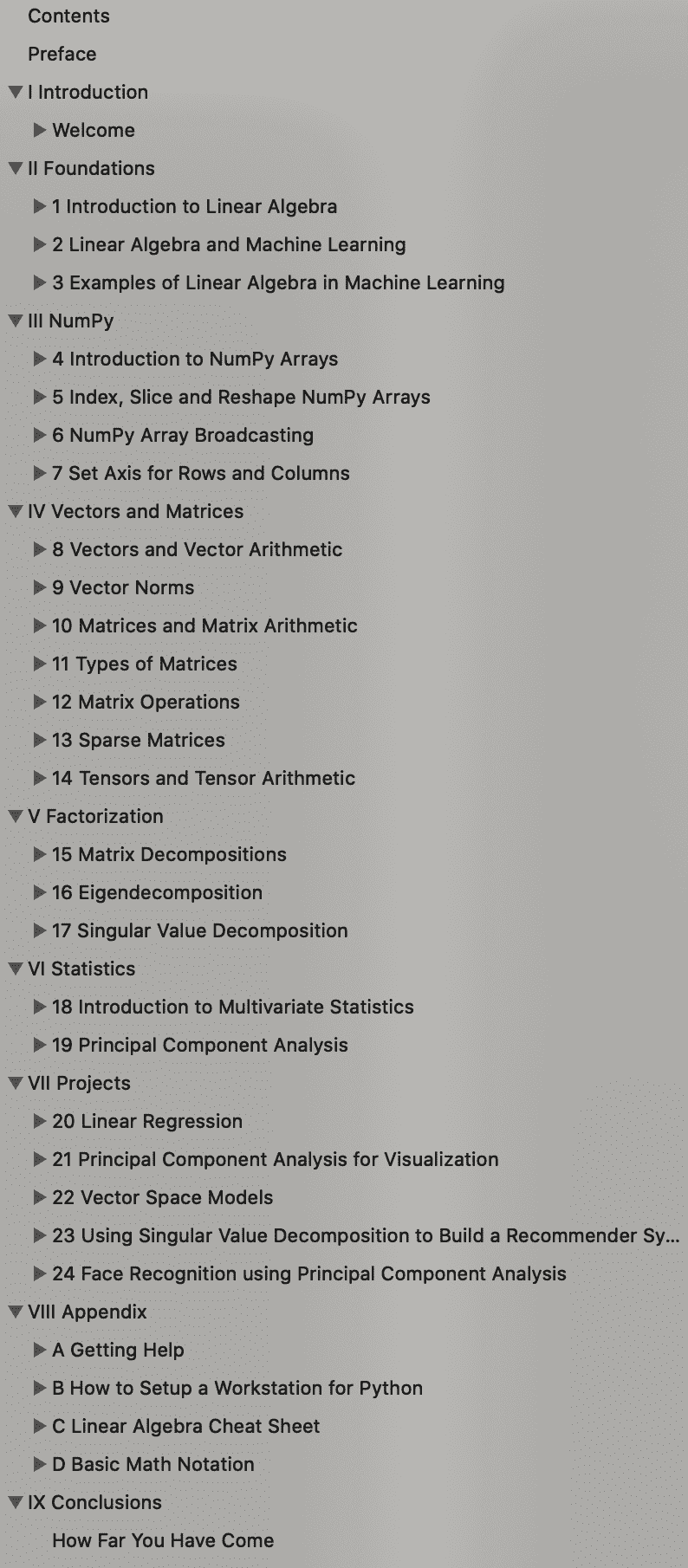 Basics of Linear Algebra Table of Contents