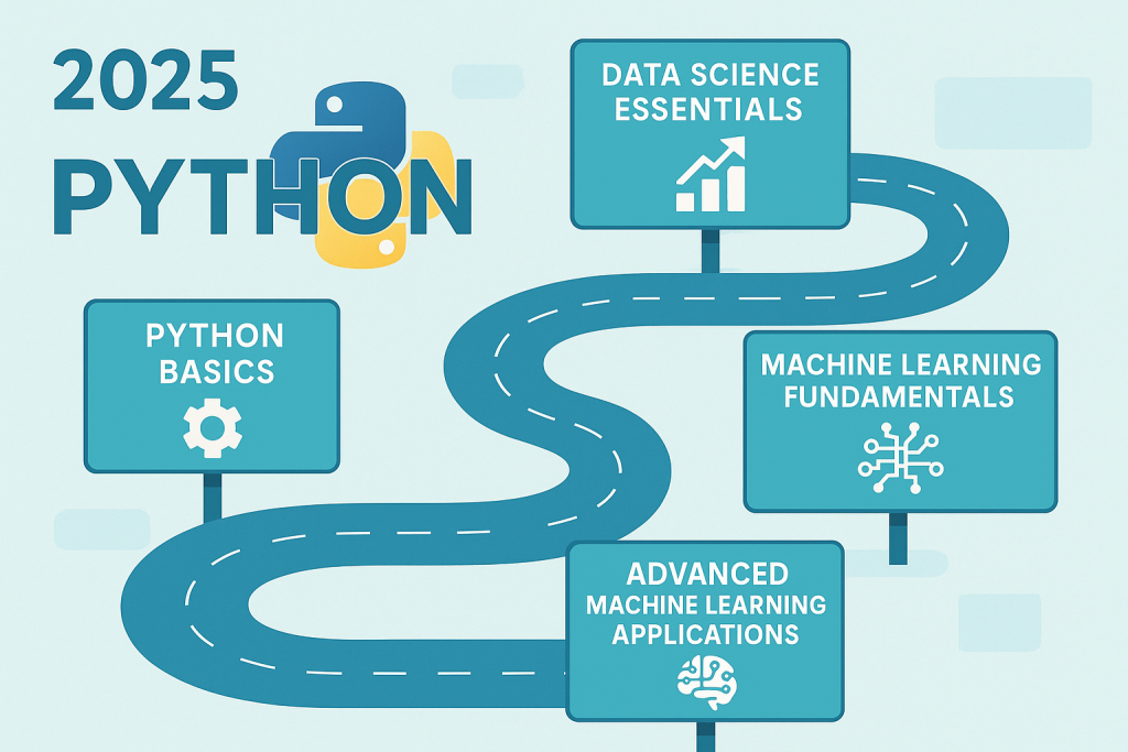 Python learning roadmap illustration with 2025 milestone
