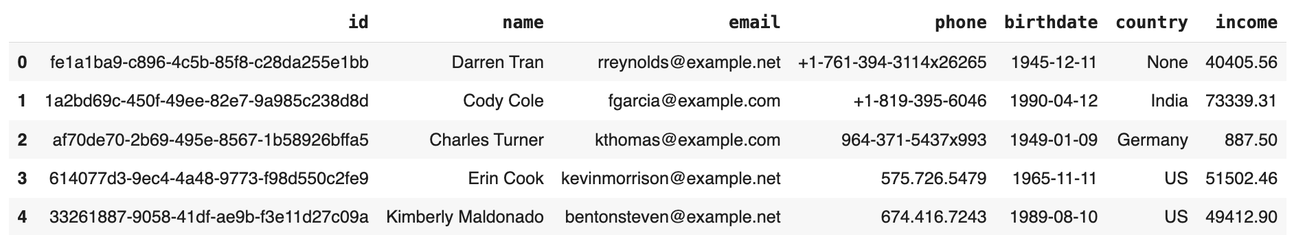 Synthetically generated bank customer data